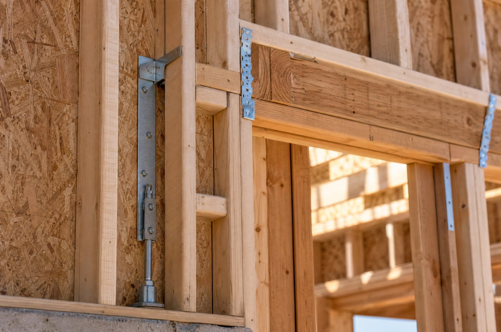 Shear wall hold-down and LVL header detail